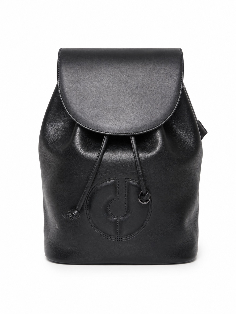 Vintage Charles Jourdan Paris Black Leather Backpack Drawstring Gold Hardware